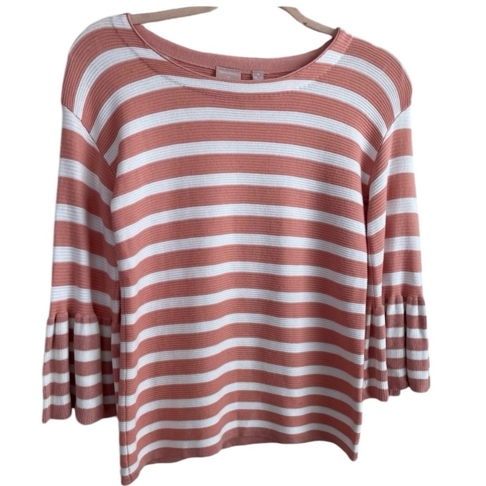Devotion by Cyrus Bell Sleeve Knit Top Coral White Striped Size Small
